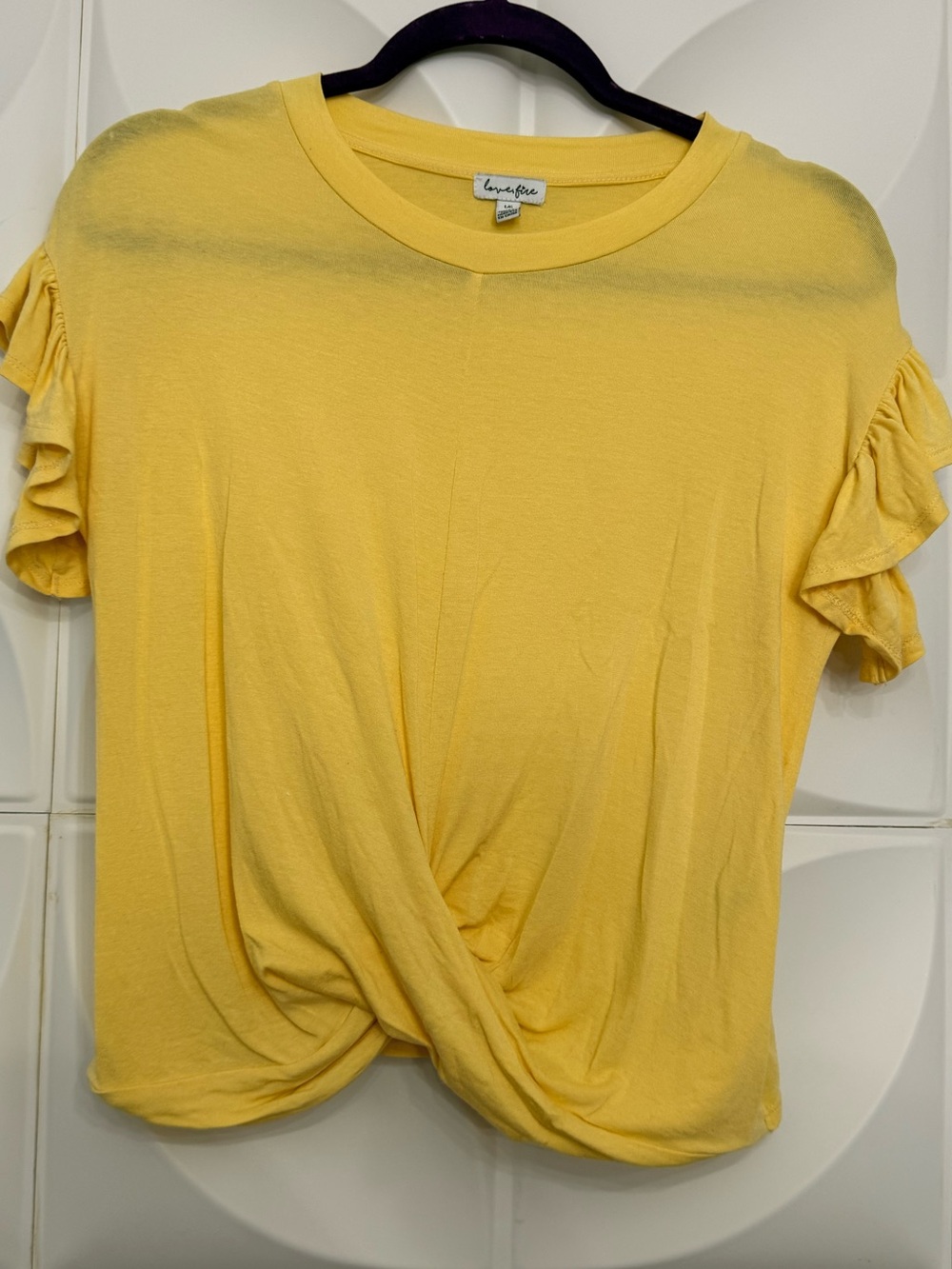Twist-Front Ruffle Sleeve Tee - Yellow